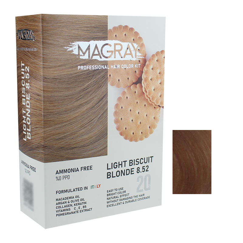 کیت رنگ مو بدون آمونیاک ماگرای شماره 8.52 حجم 120 میلی لیتر رنگ بلوند بیسکوئیتی روشن