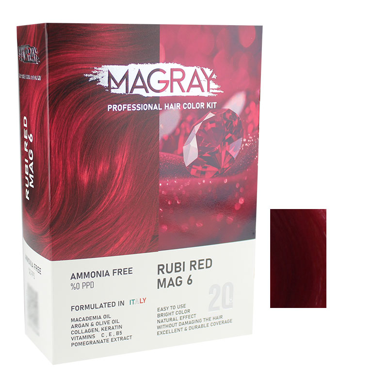 کیت رنگ مو بدون آمونیاک ماگرای شماره MAG6 حجم 120 میلی لیتر رنگ قرمز یاقوتی