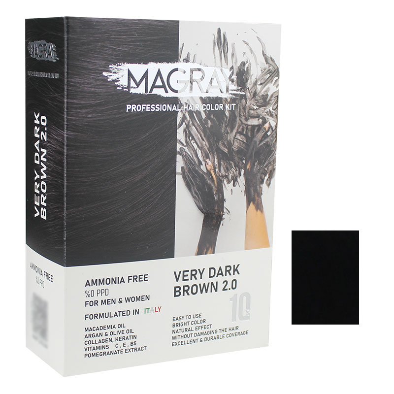 کیت رنگ مو مردانه بدون آمونیاک ماگرای شماره 2.0 حجم 120 میلی لیتر رنگ قهوه ای خیلی تیره