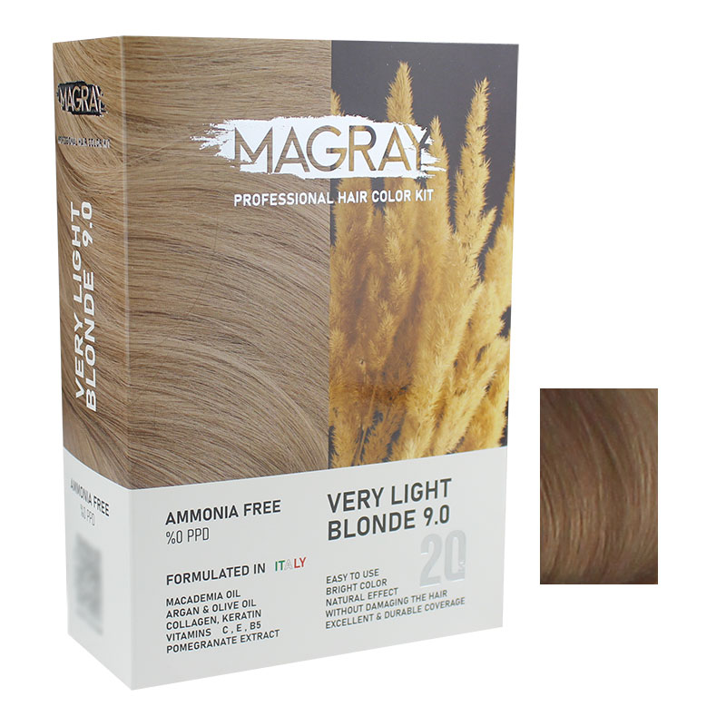 کیت رنگ مو بدون آمونیاک ماگرای شماره 9.0 حجم 120 میلی لیتر رنگ بلوند خیلی روشن