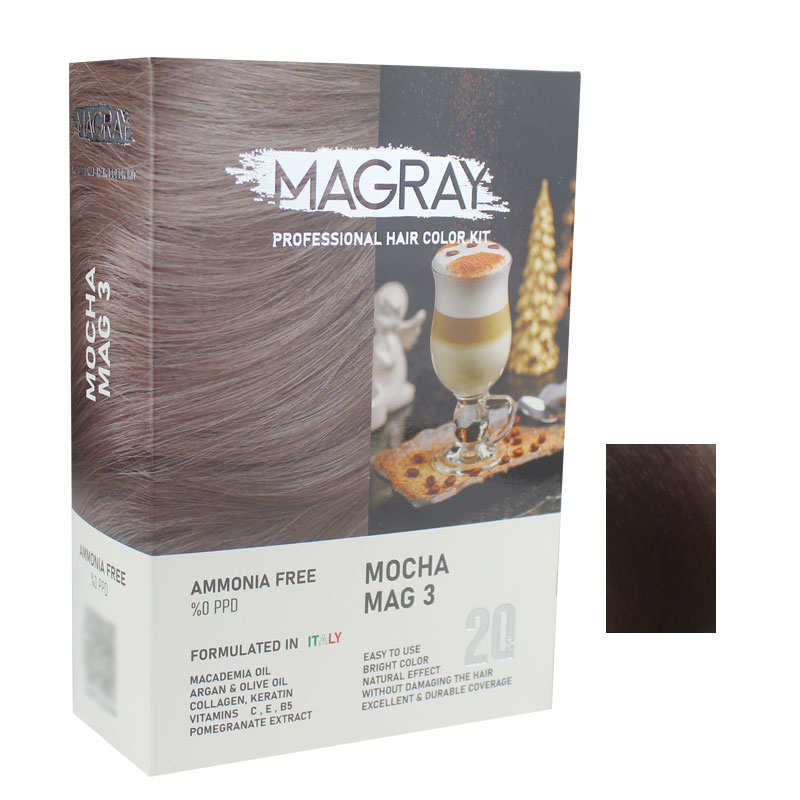 کیت رنگ مو بدون آمونیاک ماگرای شماره MAG3 حجم 120 میلی لیتر رنگ موکا