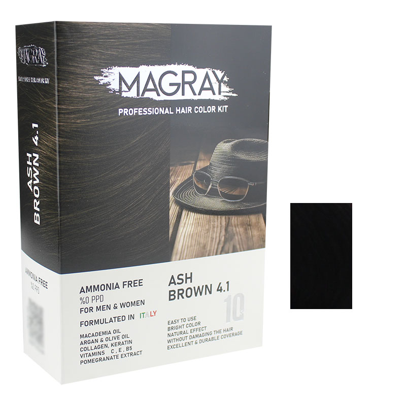 کیت رنگ مو مردانه بدون آمونیاک ماگرای شماره 4.1 حجم 120 میلی لیتر رنگ قهوه ای خاکستری