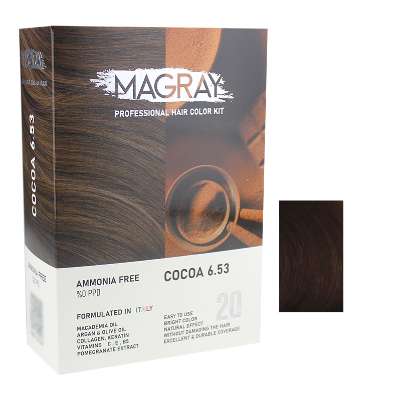 کیت رنگ مو بدون آمونیاک ماگرای شماره 6.53 حجم 120 میلی لیتر رنگ کاکائو