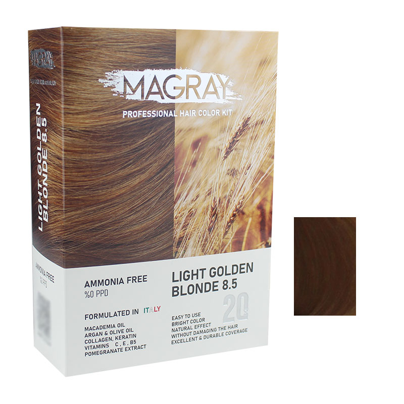کیت رنگ مو بدون آمونیاک ماگرای شماره 8.5 حجم 120 میلی لیتر رنگ بلوند طلایی روشن