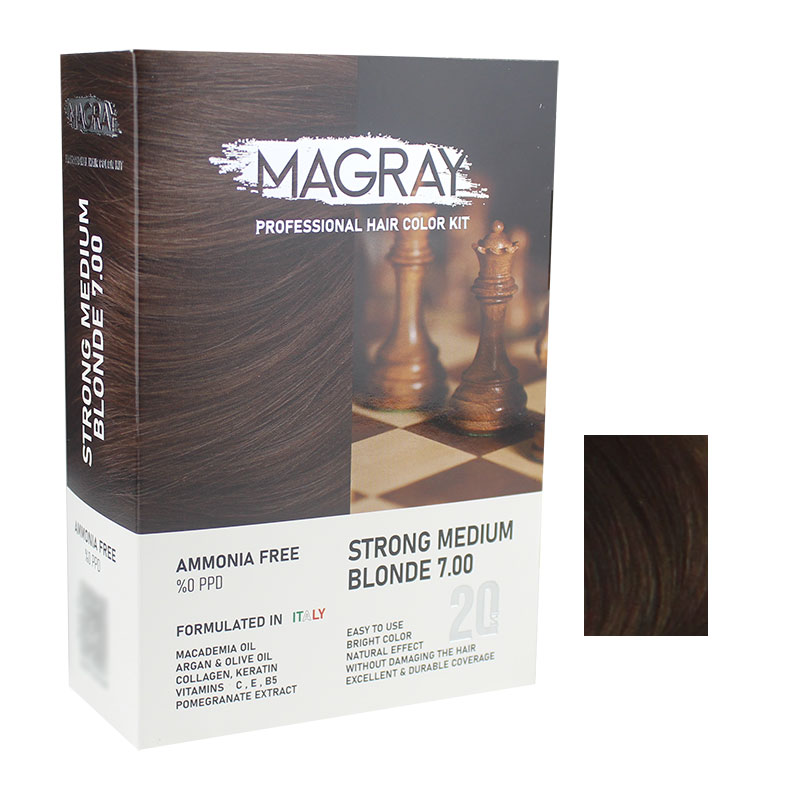 کیت رنگ مو بدون آمونیاک ماگرای شماره 7.00 حجم 120 میلی لیتر رنگ بلوند متوسط قوی