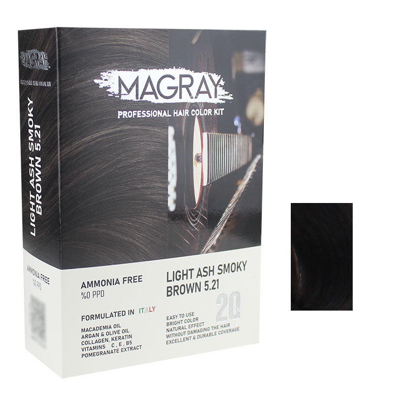 کیت رنگ مو بدون آمونیاک ماگرای شماره 5.21 حجم 120 میلی لیتر رنگ قهوه ای خاکستری دودی روشن