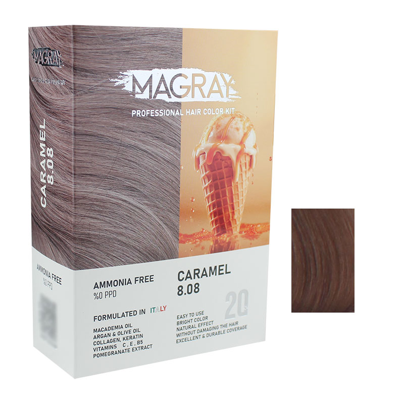 کیت رنگ مو بدون آمونیاک ماگرای شماره 8.08 حجم 120 میلی لیتر رنگ کاراملی