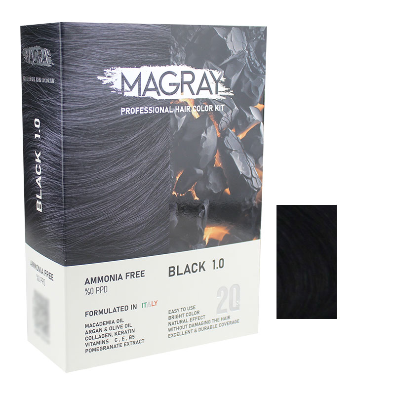 کیت رنگ مو بدون آمونیاک ماگرای شماره 1.0 حجم 120 میلی لیتر رنگ مشکی