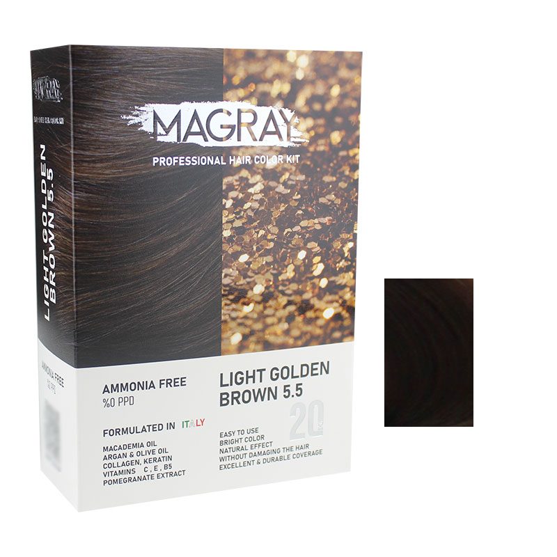 کیت رنگ مو بدون آمونیاک ماگرای شماره 5.5 حجم 120 میلی لیتر رنگ قهوه ای طلایی روشن