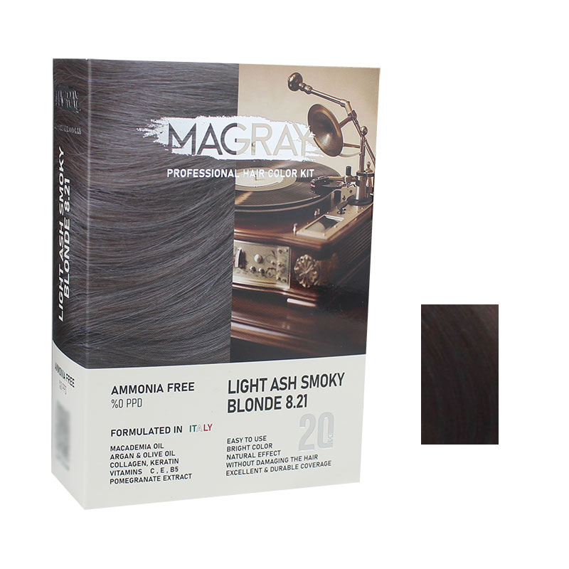 کیت رنگ مو بدون آمونیاک ماگرای شماره 8.21 حجم 120 میلی لیتر رنگ بلوند خاکستری دودی روشن
