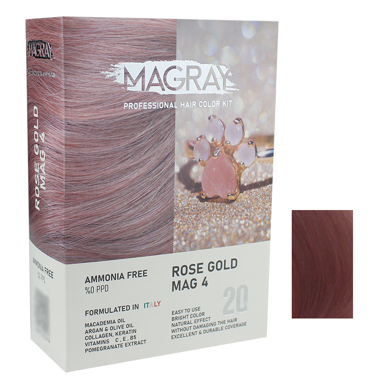 کیت رنگ مو بدون آمونیاک ماگرای شماره MAG4 حجم 120 میلی لیتر رنگ رز گلد