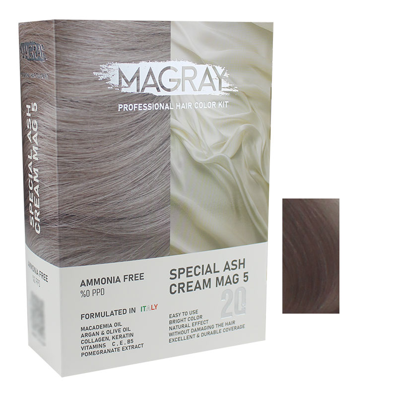 کیت رنگ مو بدون آمونیاک ماگرای شماره MAG5 حجم 120 میلی لیتر رنگ کرم خاکستری خاص