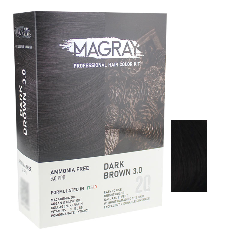 کیت رنگ مو بدون آمونیاک ماگرای شماره 3.0 حجم 120 میلی لیتر رنگ قهوه ای تیره