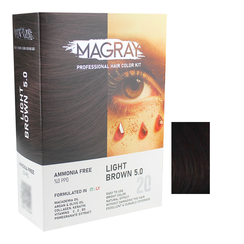 کیت رنگ مو بدون آمونیاک ماگرای شماره 5.0 حجم 120 میلی لیتر رنگ قهوه ای روشن