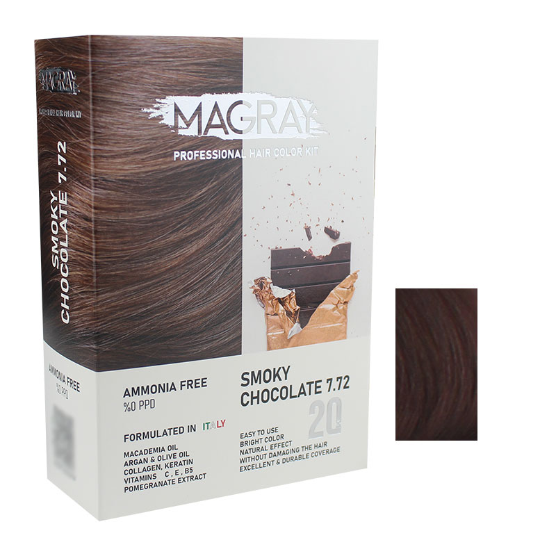 کیت رنگ مو بدون آمونیاک ماگرای شماره 7.72 حجم 120 میلی لیتر رنگ شکلاتی دودی
