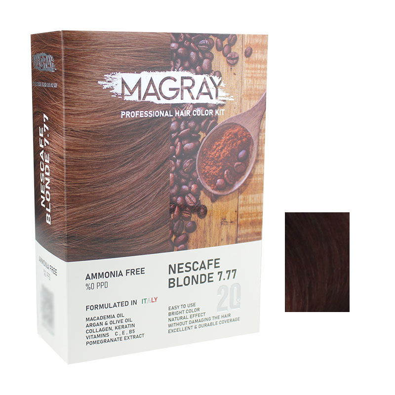 کیت رنگ مو بدون آمونیاک ماگرای شماره 7.77 حجم 120 میلی لیتر رنگ بلوند نسکافه ای