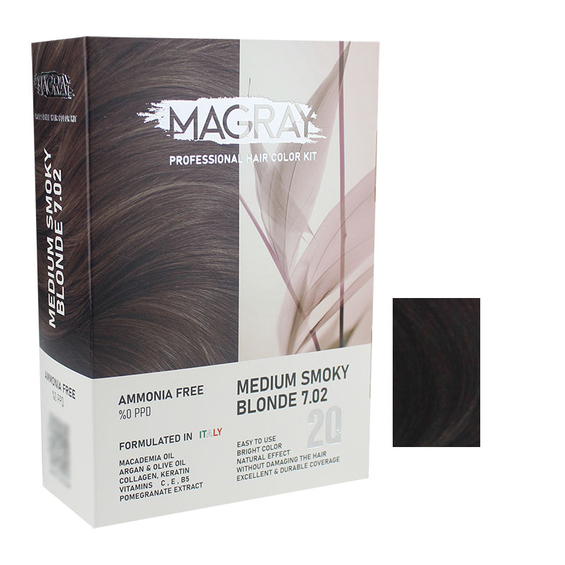 کیت رنگ مو بدون آمونیاک ماگرای شماره 7.02 حجم 120 میلی لیتر رنگ بلوند دودی متوسط