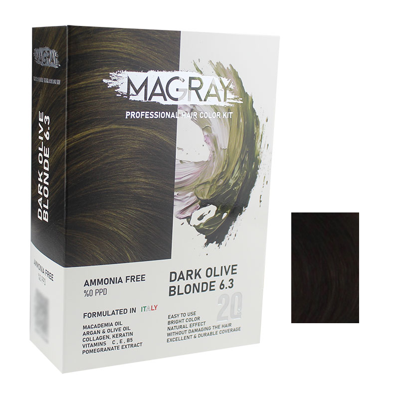 کیت رنگ مو بدون آمونیاک ماگرای شماره 6.3 حجم 120 میلی لیتر رنگ بلوند زیتونی تیره