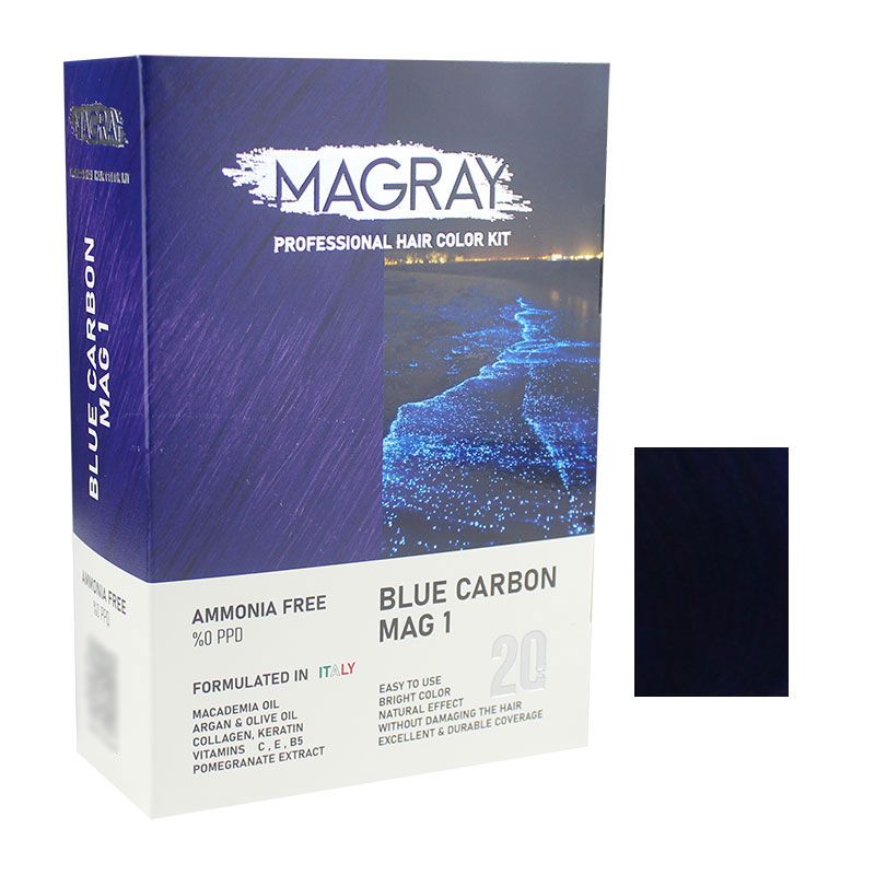 کیت رنگ مو بدون آمونیاک ماگرای شماره MAG1 حجم 120 میلی لیتر رنگ آبی کاربنی