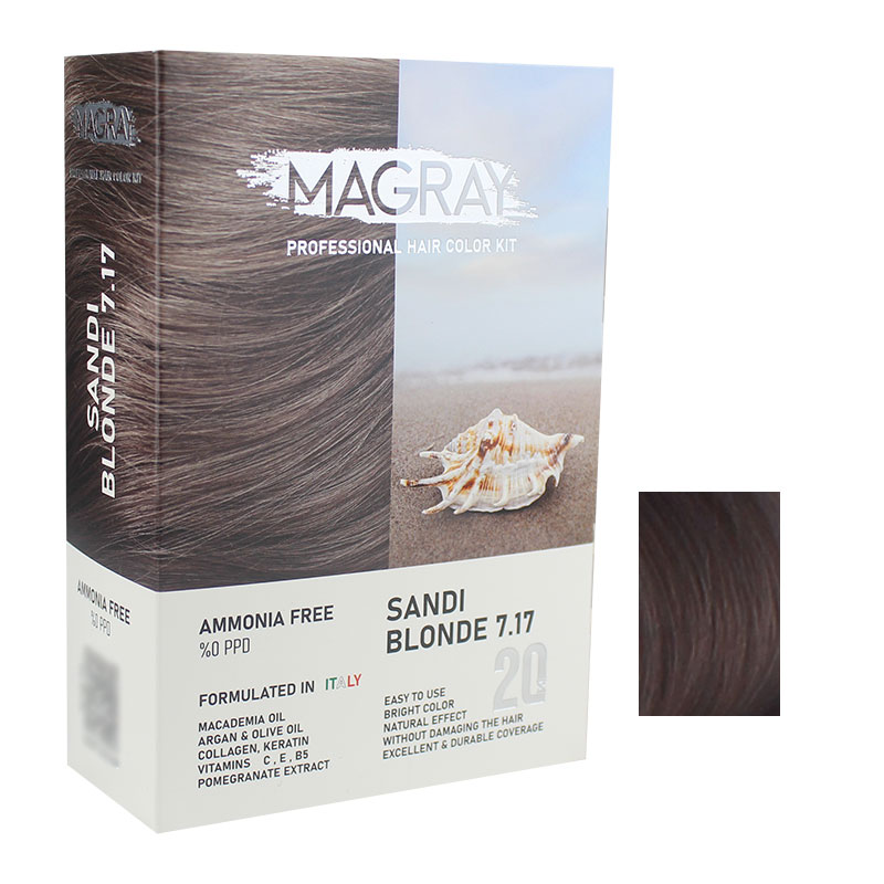 کیت رنگ مو بدون آمونیاک ماگرای شماره 7.17 حجم 120 میلی لیتر رنگ بلوند ماسه ای
