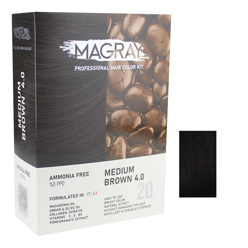 کیت رنگ مو بدون آمونیاک ماگرای شماره 4.0 حجم 120 میلی لیتر رنگ قهوه ای متوسط