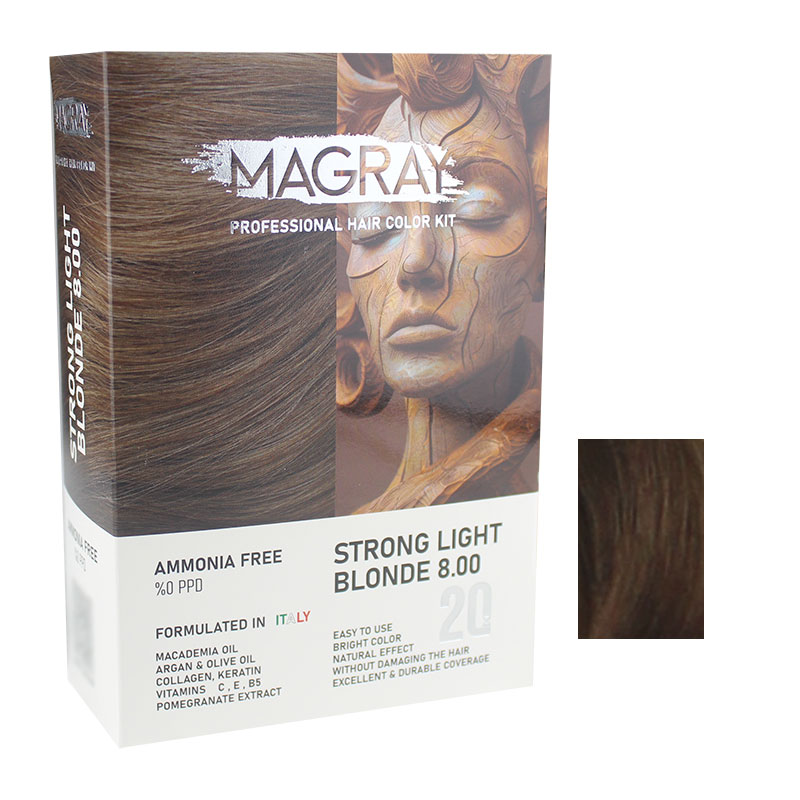کیت رنگ مو بدون آمونیاک ماگرای شماره 8.00 حجم 120 میلی لیتر رنگ بلوند روشن قوی