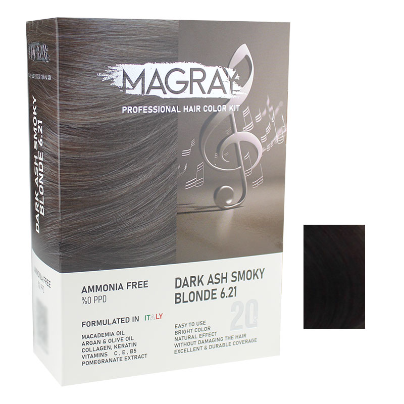 کیت رنگ مو بدون آمونیاک ماگرای شماره 6.21 حجم 120 میلی لیتر رنگ بلوند خاکستری دودی تیره