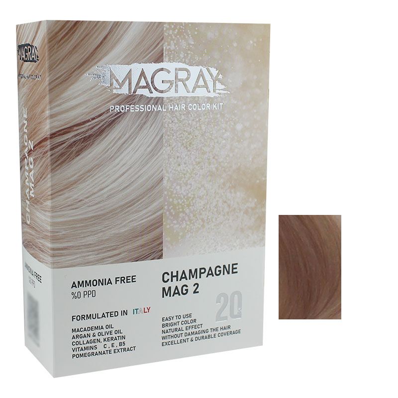 کیت رنگ مو بدون آمونیاک ماگرای شماره MAG2 حجم 120 میلی لیتر رنگ شامپاینی