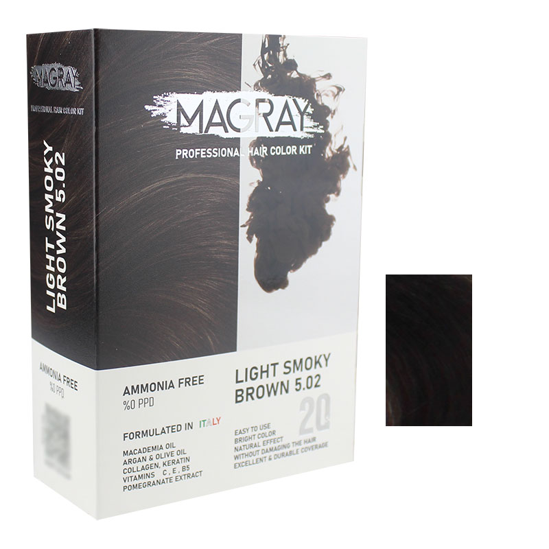 کیت رنگ مو بدون آمونیاک ماگرای شماره 5.02 حجم 120 میلی لیتر رنگ قهوه ای دودی روشن