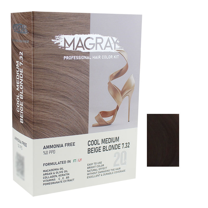کیت رنگ مو بدون آمونیاک ماگرای شماره 7.32 حجم 120 میلی لیتر رنگ بلوند بژ متوسط سرد